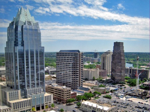 view of Frost Bank Tower from the Headliners Club, Austin, Texas