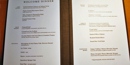 menu of Welcome Dinner aboard the Viking Njord