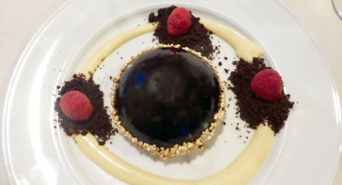 The Osthoff's signature dessert, Chocolate Hazelnut Croquetine, Lola's on the Lake, The Osthoff Resort, Elkhart Lake, Wisconsin.