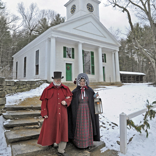 Old Sturbridge Village Christmas by Candlelight meeting house and