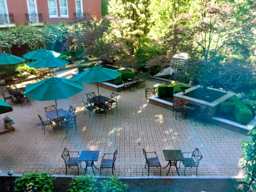 garden courtyard, Portland Harbor Hotel, Portland, Maine