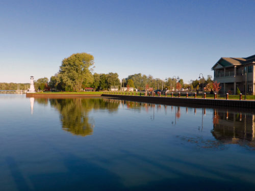 lake view and lighthouse, Chautauqua Harbor Hotel, Celoron, NY